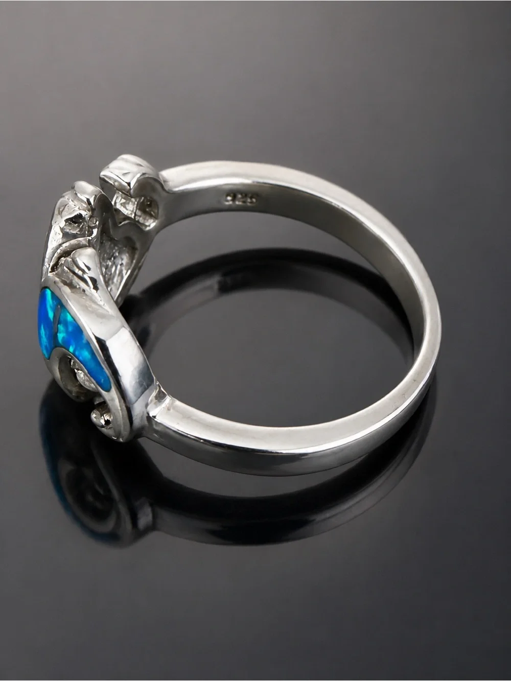 Sterling Silver Dolphin Ring Lab Created Opal Quality Size 6.50